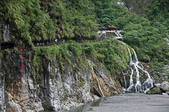Taroko National Park in Hualien County, Taiwan Evergreen Falls and Changchun Temple