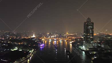 Pagoda and bridge in Bangkok at night