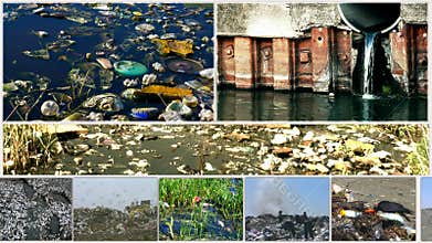 Environmental pollution in various forms-split screen