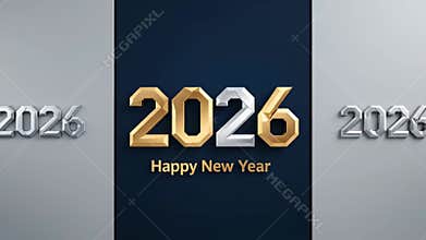 2026 typography design festive new year graphic with gold and silver