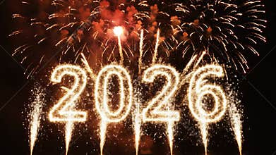 Fireworks display with the number 2026 celebrating a new year