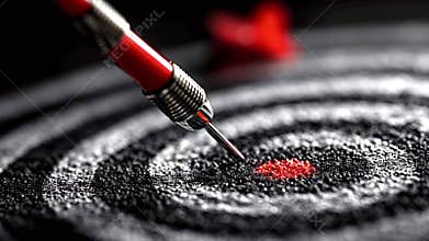 Red dart approaching the bullseye of a dartboard