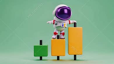Astronaut standing on a growing bar chart, symbolizing financial growth and success in the stock market