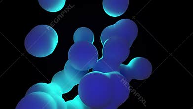 Seamless loop background with vibrant blue and cyan glowing bubbles floating up in lava lamp style