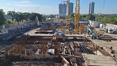 Workers constructing concrete .