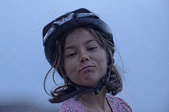 Girl in Bike Helmet Funny Face