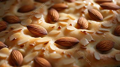 Close-up of Almonds and Sliced Almonds on a Baked Good