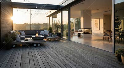 Modern Deck with Fire Pit and Sunset View