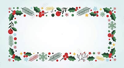 Festive Christmas Holiday Frame Border with Holly and Berries