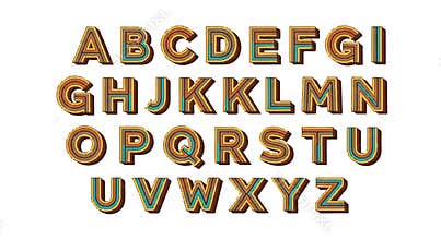 Retro Striped 3D Uppercase Alphabet