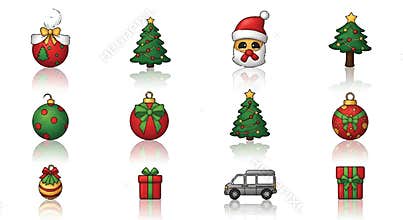 Christmas Holiday Cartoon Icons Collection with Reflections