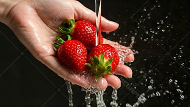 Fresh Strawberries Being Washed in Hand - A Refreshing Fruit Cleanse