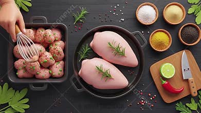 Culinary Delight: Preparing Chicken Breasts with Fresh Herbs and Spices
