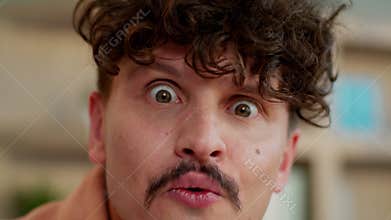 Portrait amazed Caucasian business man emotional businessman wonder surprised saying wow amazing reaction male guy