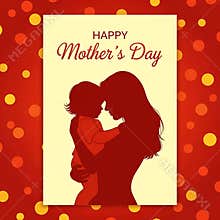 Happy Mother's Day celebration card featuring a beautiful silhouette of a mother embracing her baby