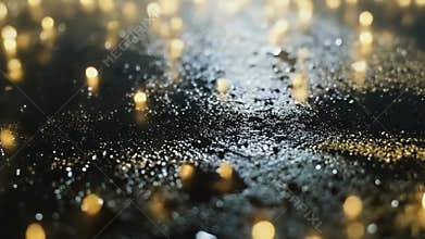 Wet asphalt reflecting city lights at night