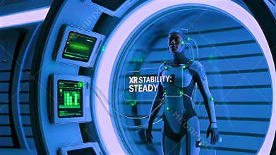 android standing in calibration chamber undergoing stability tests robotics