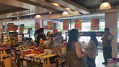 Cashier area atmosphere in an Indonesian supermarket