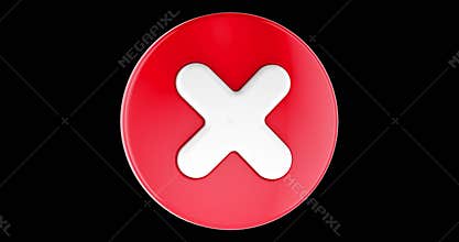 Glossy red cancel button icon rotation animation seamlessly loopable. 3D rendering isolated on transparent background