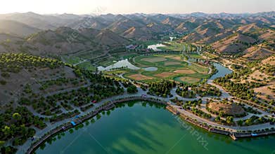 A bird\'s-eye view of the mountains, rivers and lakes, Generative AI