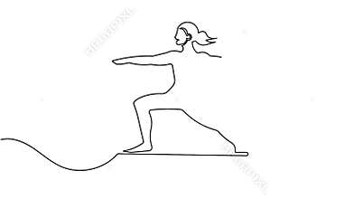 Yoga warrior ii pose continuous one line art animation seamless loop minimal