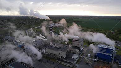 An aerial view of the pulp and paper mill