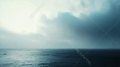 Horizon line with ocean and overcast sky