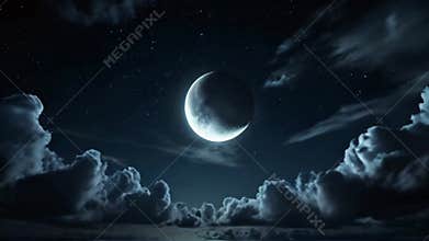 Moonlit Night Sky with Dramatic Clouds and Starry Background for Cinematic Scenes and Nature
