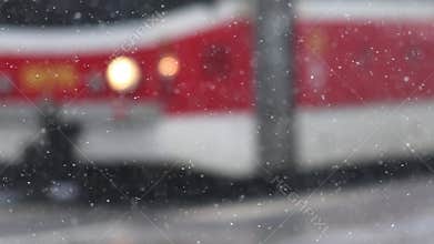 Details of actual snow falling at daytime in European city complicated life