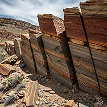 Strikingly layered tilted rock strata reveal deep geological history in arid landscape formations