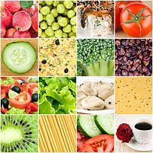 Collage of healthy food backgrounds