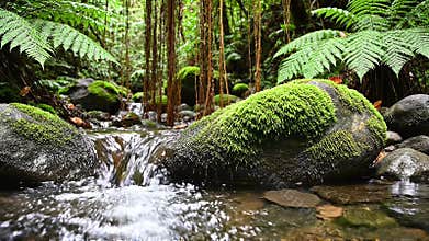 Crystal Clear Stream in Rainforest