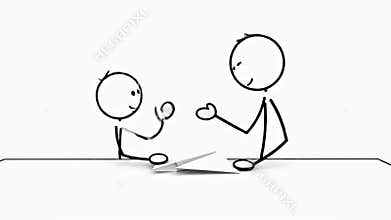 Two Stick Figures Hand Gesturing Together on White Background Animation