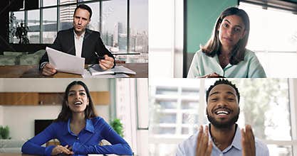Confident young business professionals talking on video call