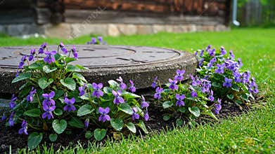 Purple Violets in Green Grass