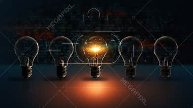 Glowing light bulb representing innovation, idea, connection, and strategy