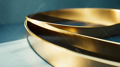 Golden metallic ribbon creating abstract curves