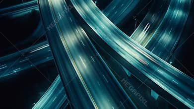 Highway interchange traffic streaks at night