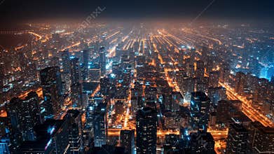 Aerial Nightscape: Glittering Lights of Expansive Metropolis