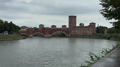 Castelvecchio bridge spanning adige river in verona, italy
