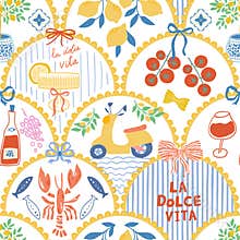 Mediterranean summer scallop seamless pattern. Cute vector Italian vacation mosaic wallpaper, la dolce vita print
