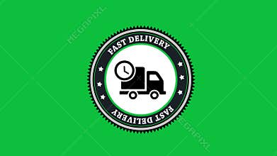 Fast Delivery Truck Service Animation Badge on Green Screen Background