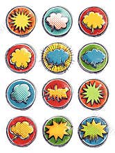 Colorful Comic-Style Speech Bubbles in Various Shapes and Patterns Displayed in a Grid Layout