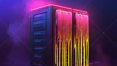 Server rack melting down in futuristic data center