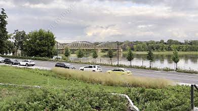 Picturesque panorama of the Vistula River with bridges
