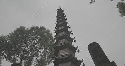 Chengdu, Sichuan, China. Ungraded C LOG 2, Cangjing tower at Wenshu Monastry. Chinese Pagoda Or Stupa At Wenshu Yuan