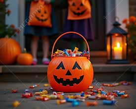 Pumpkin Bucket Overflowing with Halloween Candy