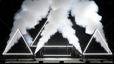 Stage smoke and glowing triangles create a dramatic performance atmosphere