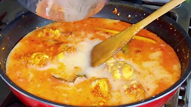 Chicken Gulai Cooking. Traditional Indonesian Dish. Curry Making Process