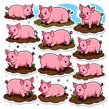 Set of Adorable Cartoon Pink Pig Illustrations